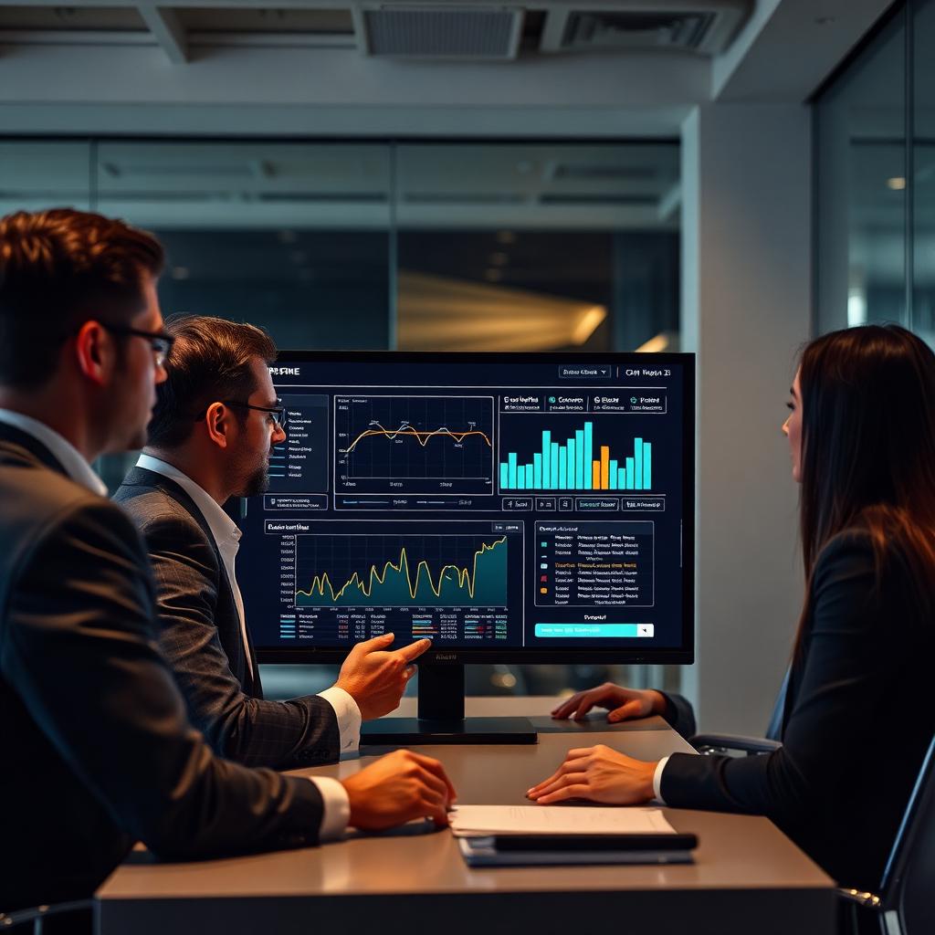 Team reviewing business automation dashboard